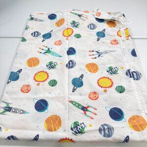 Pottery Barn Twin Flat Sheet organic cotton planets blue yellow